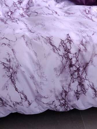 3 件套被套，花岗岩/大理石图案，紫色/灰色可选。套装包括：1 件羽绒被套，带 4 个角带和拉链，2 件枕套（不含枕芯）。适合旅行、酒店或家庭使用，全尺寸