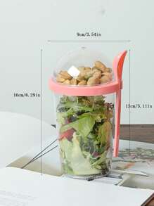 1入組極簡風格沙拉杯帶湯匙 - 粉色 - 查看 6