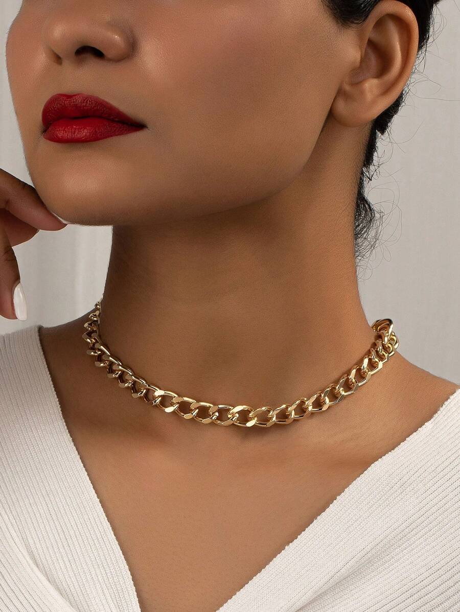 極簡鏈條樣式項鍊 - 金黃色 - 查看 1