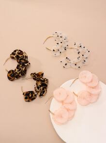 Leopard Print Petal Decor Earrings - Multicolor - View 1