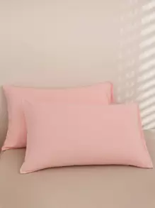 1 cặp áo gối màu trơn không có chất độn - Hồng - Xem 1