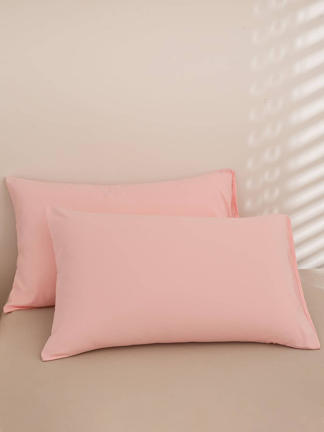 1 cặp áo gối màu trơn không có chất độn - Hồng - Xem 1