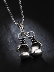 Men Boxing Gloves Pendant Necklace - Silver - View 1