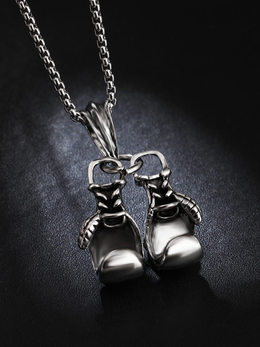 Men Boxing Gloves Pendant Necklace - Silver - View 1