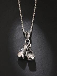 Men Boxing Gloves Pendant Necklace - Silver - View 2