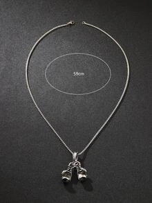 Men Boxing Gloves Pendant Necklace - Silver - View 3