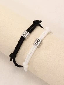 2pcs/set Couple Infinity Detail Bracelet - Black and White - View 2