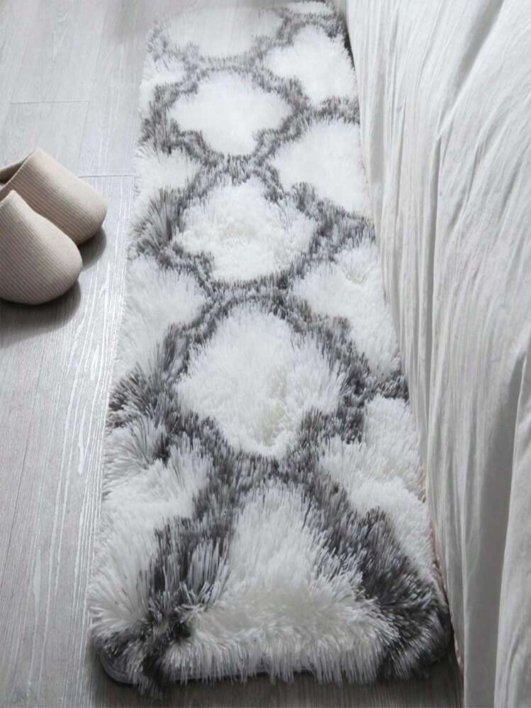 1pc Polyester Rug, Modern Geometric Pattern Fuzzy Bedroom Rug For Living Room ,Room Decor - Black and White - View 4