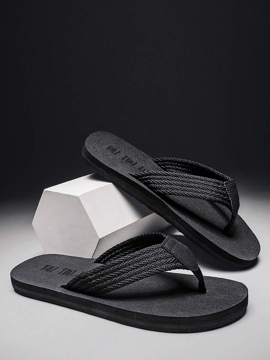 Men Minimalist Toe Post Flip Flops, Outdoor Fabric Flip Flops - Black - View 1