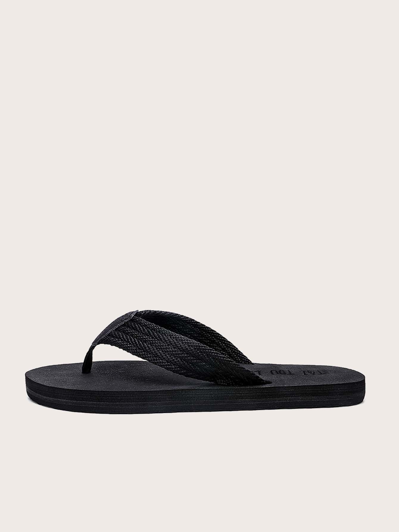 Men Minimalist Toe Post Flip Flops, Outdoor Fabric Flip Flops - Black - View 3