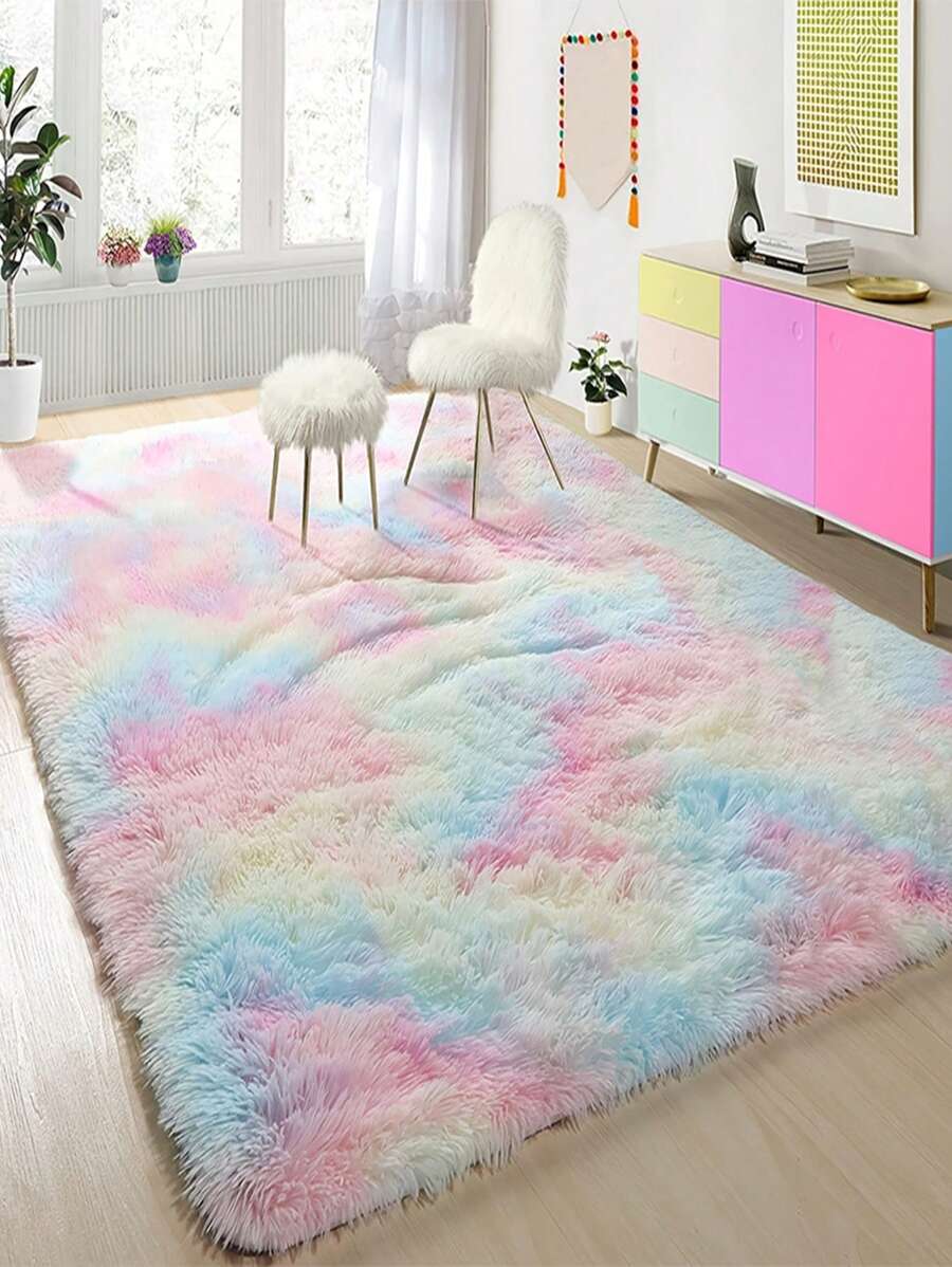 1pc Polyester Rug, Modern Tie Dye Fuzzy Bedroom Rug For Living Room