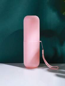 1pc Portable Toothbrush Box, Pink Multifunction Bathroom Tumbler For Travel - Pink - View 1