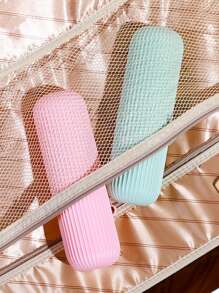 1pc Portable Toothbrush Box, Pink Multifunction Bathroom Tumbler For Travel - Pink - View 4