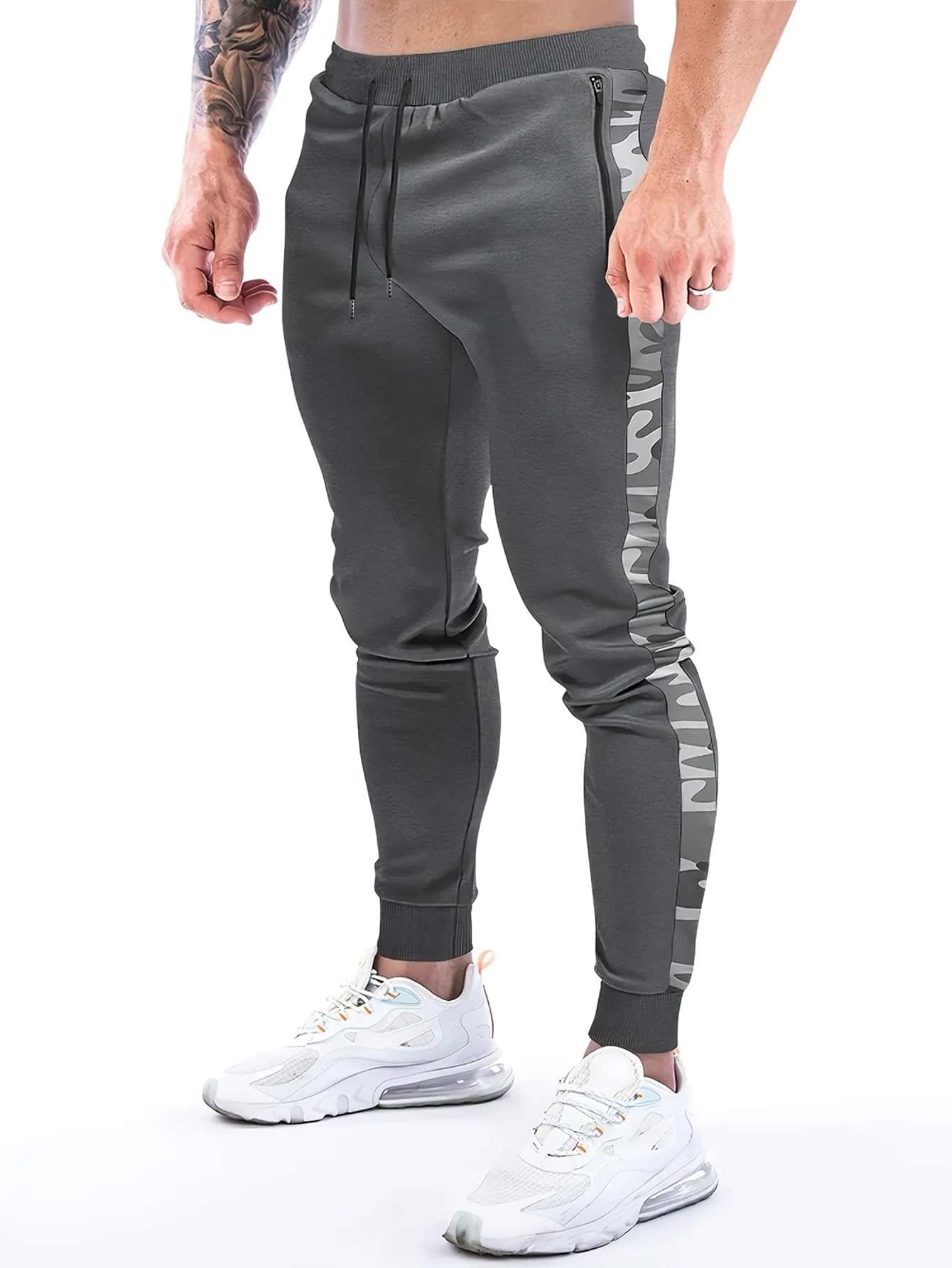 Manfinity Fitness Men Contrast Camo Side Seam Drawstring Waist Sweatpants Sweat Pants - Dark Grey - View 1