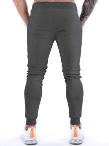 Manfinity Fitness Men Contrast Camo Side Seam Drawstring Waist Sweatpants Sweat Pants - Dark Grey - View 2