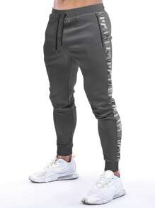Manfinity Fitness Men Contrast Camo Side Seam Drawstring Waist Sweatpants Sweat Pants - Dark Grey - View 3