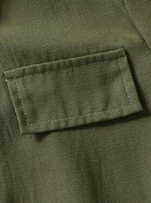 SHEIN Tween Girl Flap Detail Button Front Belted Shirt Dress