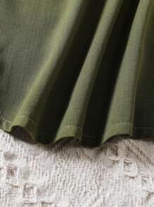 SHEIN Tween Girl Flap Detail Button Front Belted Shirt Dress