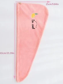 1pc Lemon & Slogan Embroidered Hair Drying Cap - Pink - View 4