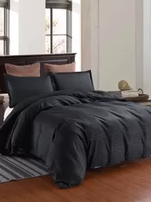 Bộ chăn ga gối họa tiết kẻ sọc Không có chất độn Phòng ngủ Bộ đồ giường đơn giản - màu đen - Xem 1