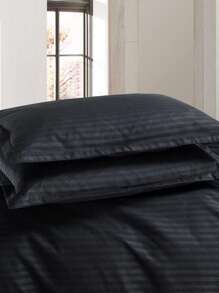 Bộ chăn ga gối họa tiết kẻ sọc Không có chất độn Phòng ngủ Bộ đồ giường đơn giản - màu đen - Xem 3