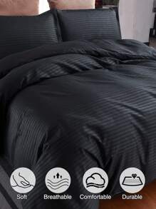 Bộ chăn ga gối họa tiết kẻ sọc Không có chất độn Phòng ngủ Bộ đồ giường đơn giản - màu đen - Xem 4