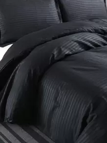 Bộ chăn ga gối họa tiết kẻ sọc Không có chất độn Phòng ngủ Bộ đồ giường đơn giản - màu đen - Xem 5