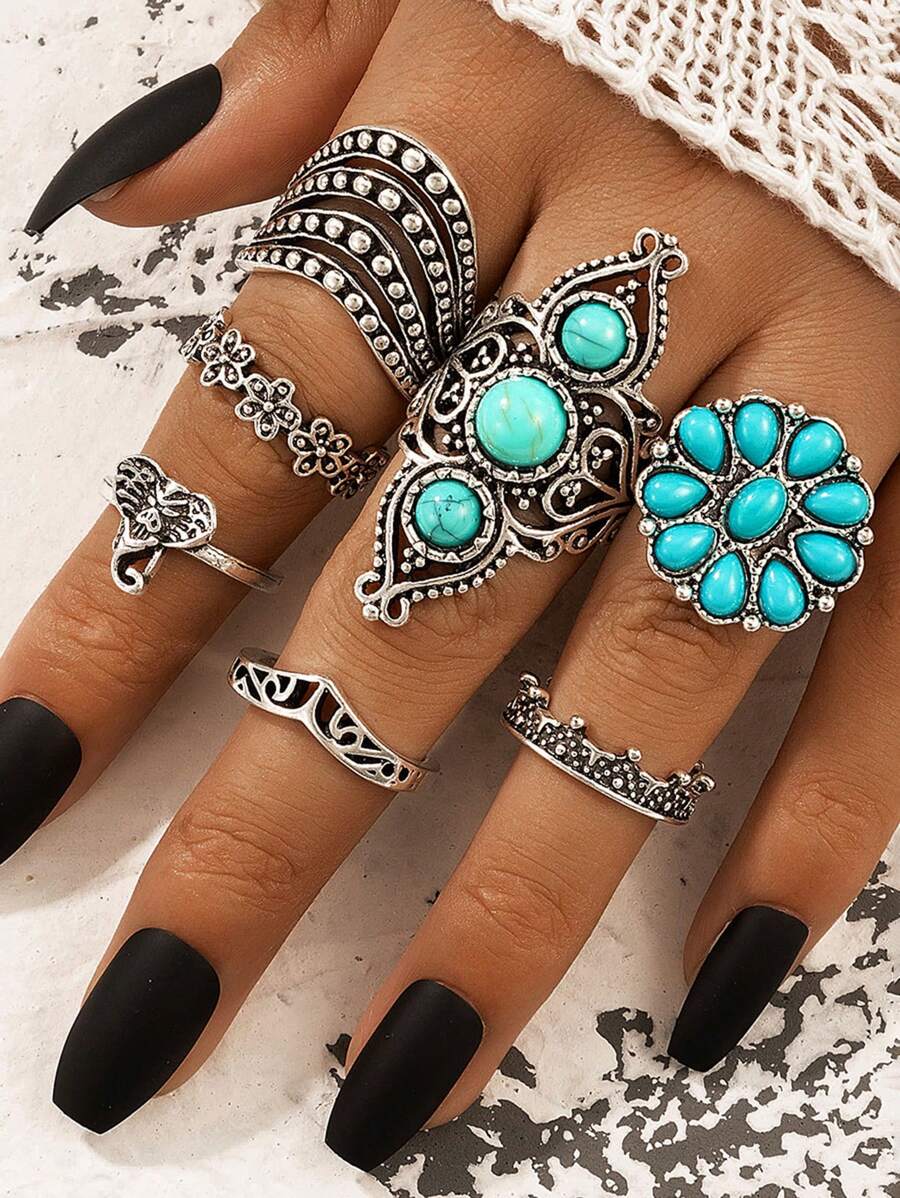 Cái/bộ Vintage Hợp Kim Kẽm Trang Trí Màu Ngọc Lam Vòng Cho Nữ Trang Trí Hàng Ngày - màu xanh lá - Xem 1