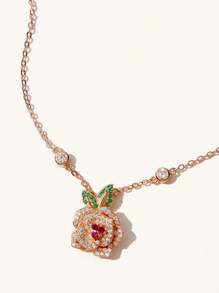 1入組時尚方晶鋯石花朵墜飾銀項鍊適用於女士適用於禮品