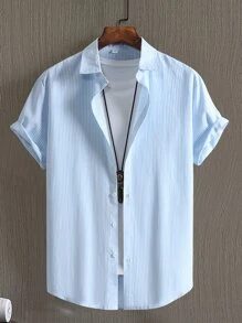 Manfinity Homme Men Cotton Striped Print Shirt Without Tee - Blue and White - View 1