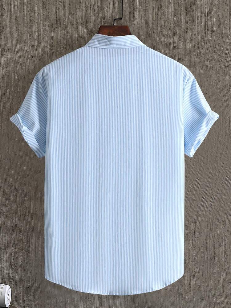 Manfinity Homme Hombres Camisa algodón con estampado de rayas sin camiseta - Azul y blanco - Añade 2