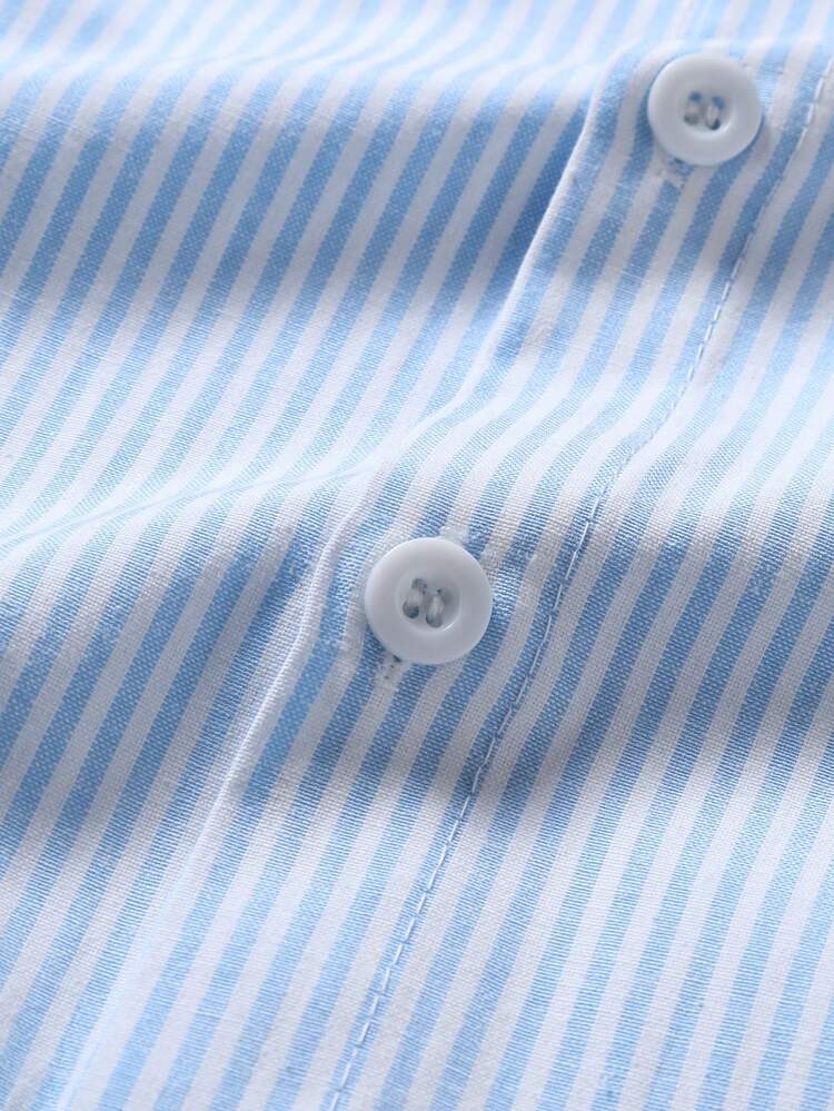 Manfinity Homme Hombres Camisa algodón con estampado de rayas sin camiseta - Azul y blanco - Añade 5