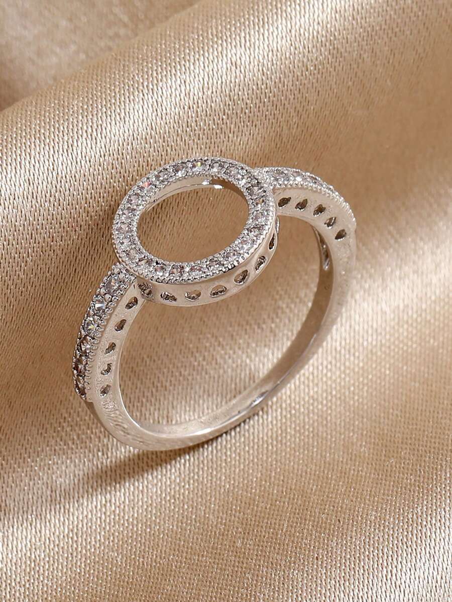 Cubic Zirconia Decor Ring - Silver - View 1