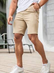 Manfinity Homme Pantalones cortos holgados de carga con bolsillos en ángulo para hombre, regalo para el esposo o novio - Caqui - Ver 4