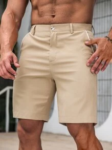 Manfinity Homme Pantalones cortos holgados de carga con bolsillos en ángulo para hombre, regalo para el esposo o novio - Caqui - Ver 5