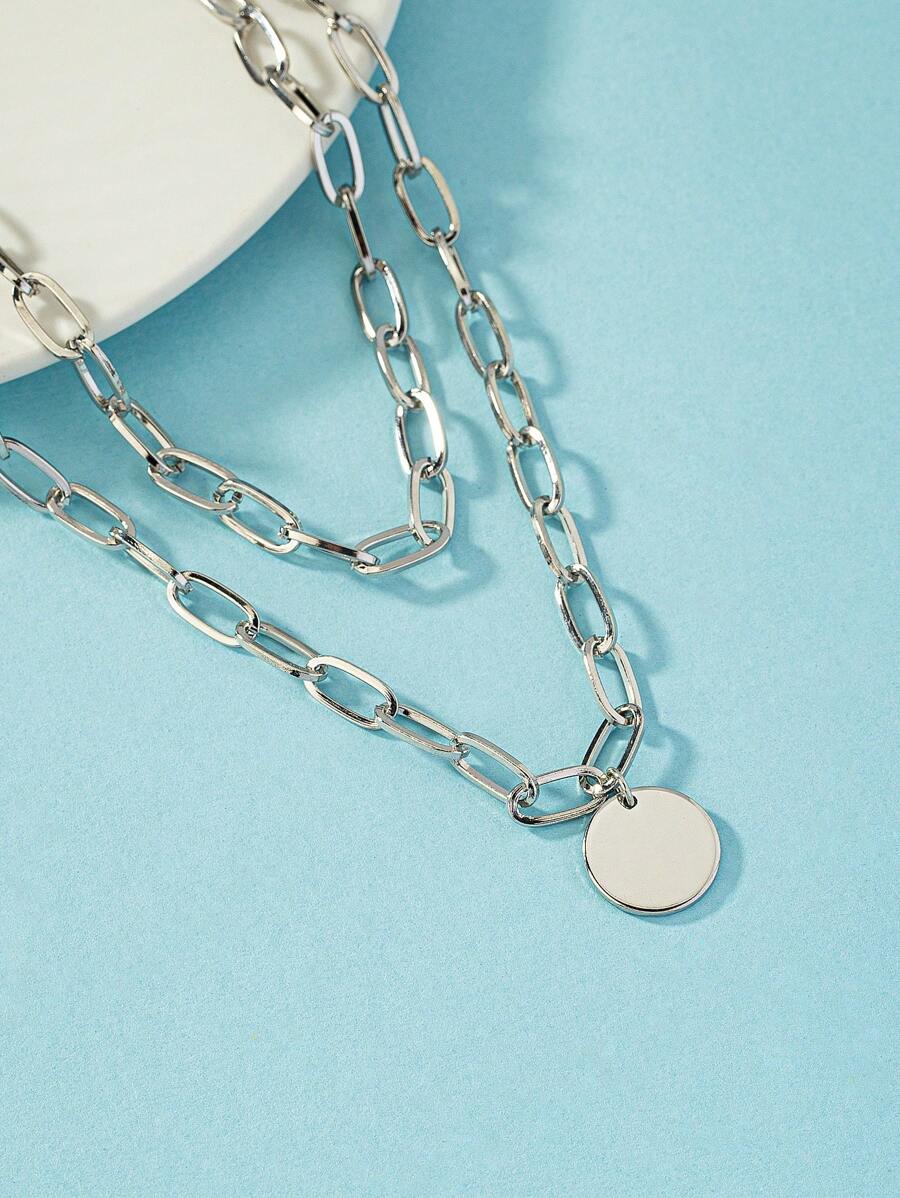 唱片墜飾多層次項鍊 - 黑色 - 查看 1