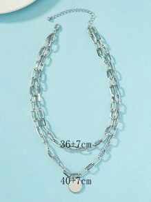 唱片墜飾多層次項鍊 - 黑色 - 查看 3