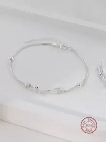 1入組時尚心和珠子裝飾多層銀手環適用於女士日常裝飾