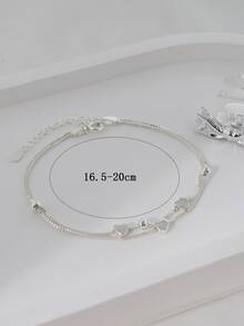 1入組時尚心和珠子裝飾多層銀手環適用於女士日常裝飾