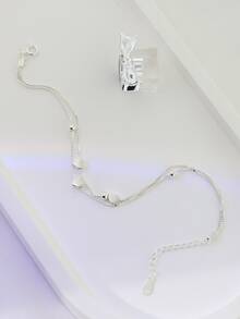 1入組時尚心和珠子裝飾多層銀手環適用於女士日常裝飾