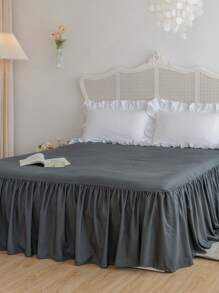 1pc Bed Skirt, Bedding, Soft & Breathable Bed Sheet With Ruffled Hem And Elastic Band, Comfortable Sleep, Lightweight & Elegant, Cloud-Like Soft Texture, Fits Twin, Full, Queen, King Size Beds, Machine Washable, Princess Style Room Decor - Dark Grey - View 5