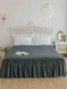 1pc Bed Skirt, Bedding, Soft & Breathable Bed Sheet With Ruffled Hem And Elastic Band, Comfortable Sleep, Lightweight & Elegant, Cloud-Like Soft Texture, Fits Twin, Full, Queen, King Size Beds, Machine Washable, Princess Style Room Decor - Dark Grey - View 7