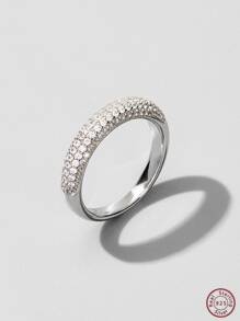 1pc Glamorous Cubic Zirconia Decor Silver Wedding Band For Women For Gift - Silver - View 1