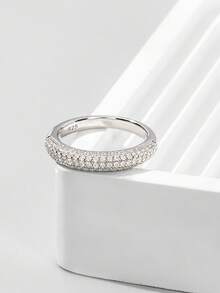 1pc Glamorous Cubic Zirconia Decor Silver Wedding Band For Women For Gift - Silver - View 4