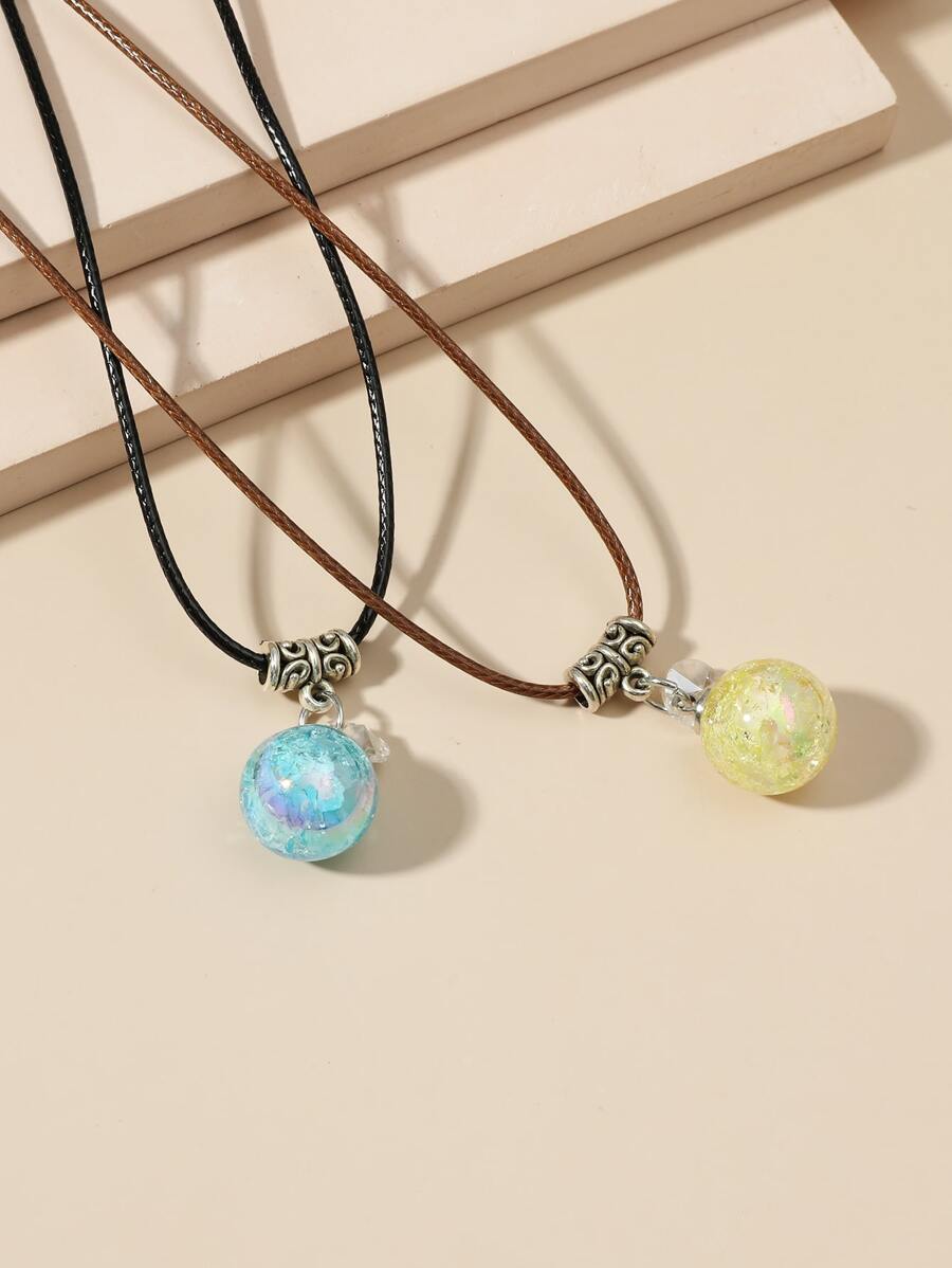 2入組/套情侶球吊墜項鏈 - 彩色 - 查看 1