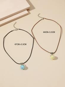 2入組/套情侶球吊墜項鏈 - 彩色 - 查看 3