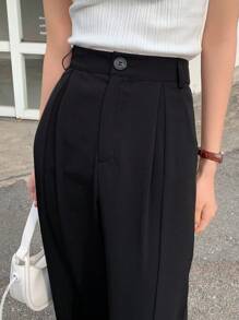 DAZY Solid Split Hem Flare Leg Trousers - Black - View 4