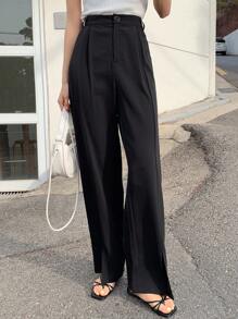 DAZY Solid Split Hem Flare Leg Trousers - Black - View 6