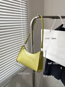 滿版鱷魚紋壓花法棍包 - 綠色 - 查看 3