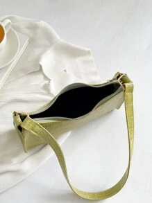 滿版鱷魚紋壓花法棍包 - 綠色 - 查看 4